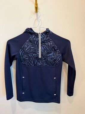 Peter Millar Navy Blue Palm Hyperlight Hybrid Hoodie Pullover Youth Boys XS 5-6